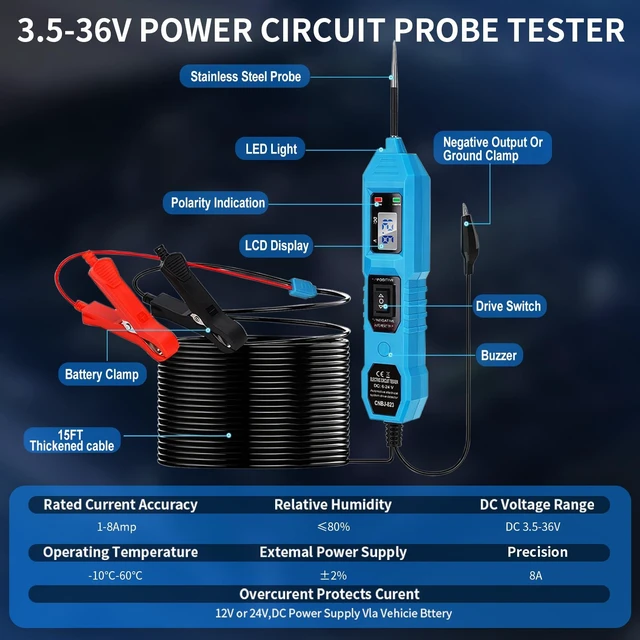 Alt view image 9 of 14 - Power Circuit Probe Tester,6V/12V/24V DC Circuit Tester Automotive,Test Light,Fuse & Voltage Tester,Automotive Short Circuit Breake Finder Electrical Tools (Blue)