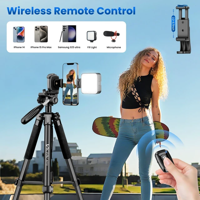 Alt view image 12 of 14 - Tripod for Camera and Phone, 72" Tall Camera Tripod Monopod with Remote, Professional Heavy Duty Compact Camera Stand for iPhone, DSLR, Spotting Scope, Telescope, Binocular