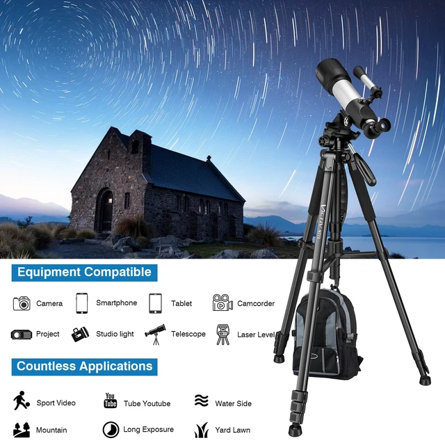 Alt view image 14 of 14 - Tripod for Camera and Phone, 72" Tall Camera Tripod Monopod with Remote, Professional Heavy Duty Compact Camera Stand for iPhone, DSLR, Spotting Scope, Telescope, Binocular