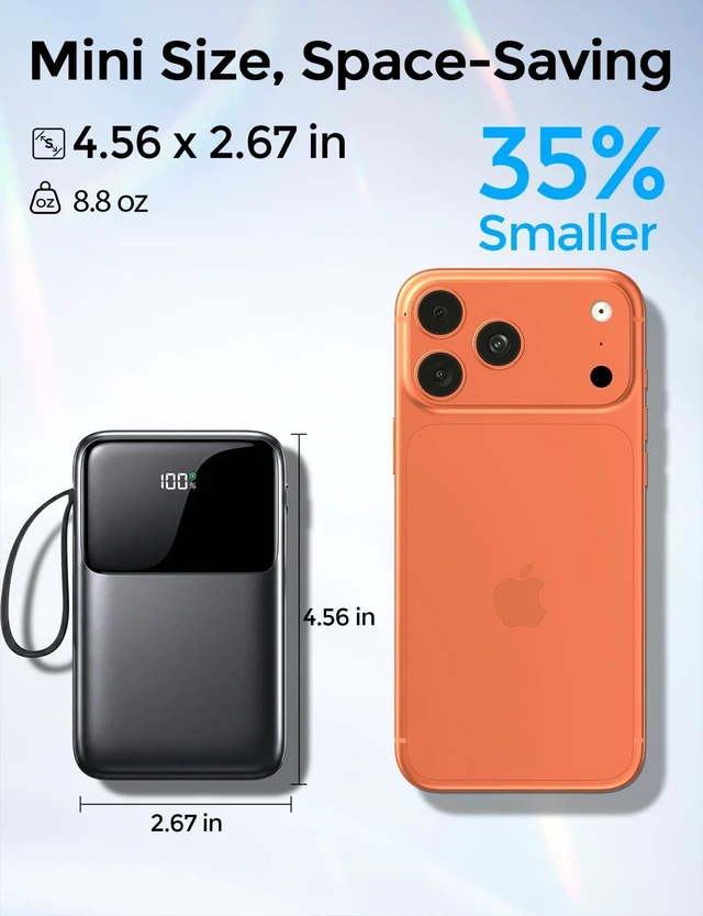 Alt view image 10 of 14 - 15000mAh Portable Charger Power Bank, Smaller Built-in 4 Cables, 22.5W