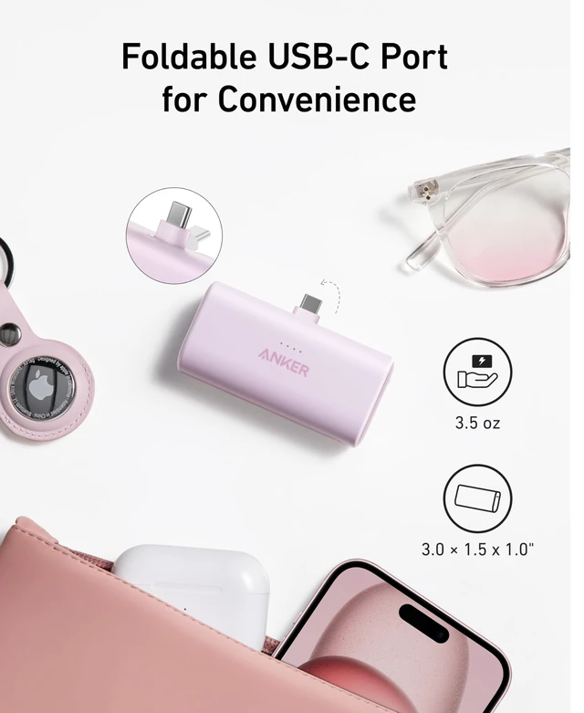 Alt view image 9 of 12 - Nano Power Bank,5,000mAh Portable Charger, Built-in USB-C Connector