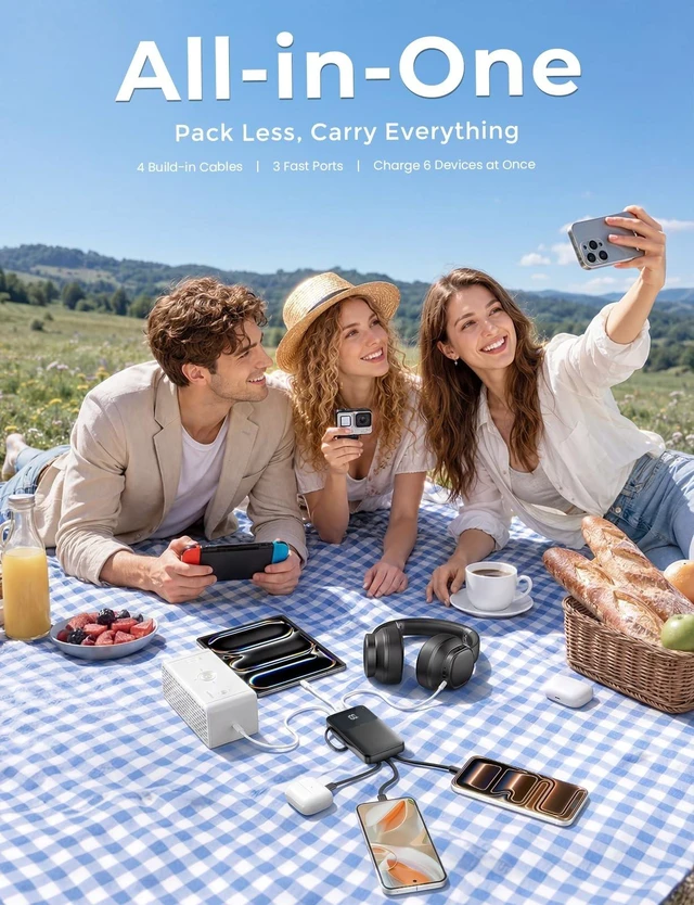 Alt view image 11 of 14 - 15000mAh Portable Charger Power Bank, Smaller Built-in 4 Cables, 22.5W