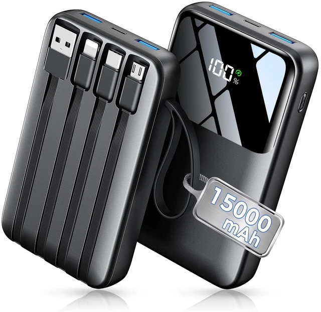 Alt view image 8 of 14 - 15000mAh Portable Charger Power Bank, Smaller Built-in 4 Cables, 22.5W