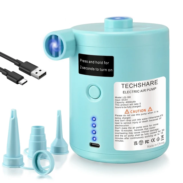 Alt view image 7 of 12 - Air Pump for Inflatables, Rechargeable Air Mattress Pump, Blow Up Pump, Efficient Inflation for Inflatables, Pools, and Floats, Perfect for Camping, and Outdoor Adventures, It Includes 4 Nozzles