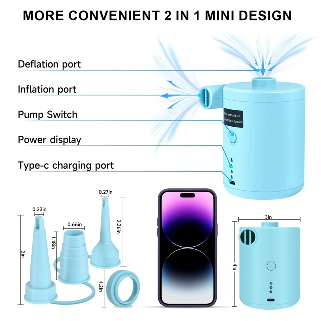 Alt view image 10 of 12 - Air Pump for Inflatables, Rechargeable Air Mattress Pump, Blow Up Pump, Efficient Inflation for Inflatables, Pools, and Floats, Perfect for Camping, and Outdoor Adventures, It Includes 4 Nozzles