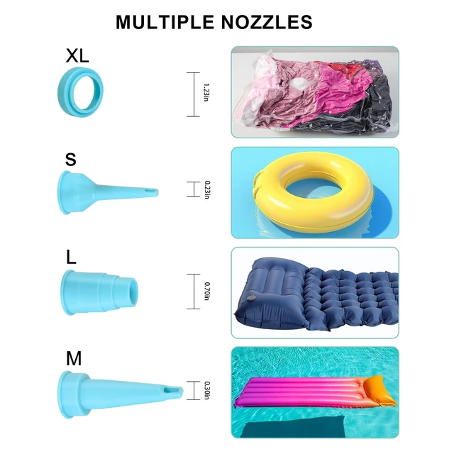 Alt view image 9 of 12 - Air Pump for Inflatables, Rechargeable Air Mattress Pump, Blow Up Pump, Efficient Inflation for Inflatables, Pools, and Floats, Perfect for Camping, and Outdoor Adventures, It Includes 4 Nozzles