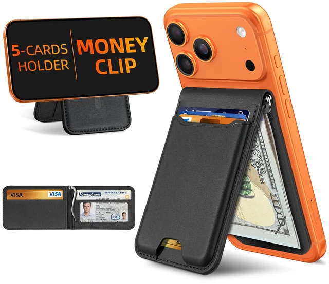 Alt view image 8 of 14 - For Magsafe Wallet with Money Clip, Strongest Magnetic Wallet for iPhone 17/16/15/14/13/12 Series, Adjustable Stand, ID Window, 5 Card Holder, RFID Blocking, Not for 13/12 Mini, Black