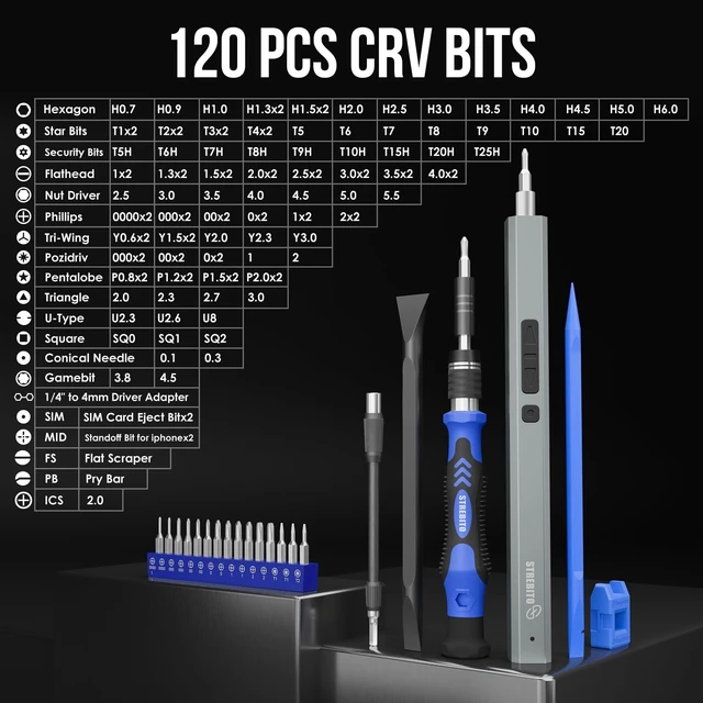 Alt view image 10 of 14 - Electric Screwdriver, 144-in-1 Precision Screwdriver Set | 120 Magnetic Bits, Organized Storage and Portability, Small Tool Kit for Electronics, PC, Computer and Laptop