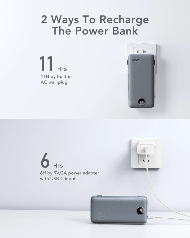 Alt view image 11 of 14 - Portable Charger Power Bank 20000mAh,22.5W Fast Charging Power Bank With Cables, 20K USB C Portable Charger With Wall Plug, Phone Battery With Cords For iPhone, Samsung, Android Phones, etc-Grey