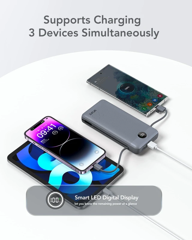 Alt view image 13 of 14 - Portable Charger Power Bank 20000mAh,22.5W Fast Charging Power Bank With Cables, 20K USB C Portable Charger With Wall Plug, Phone Battery With Cords For iPhone, Samsung, Android Phones, etc-Grey