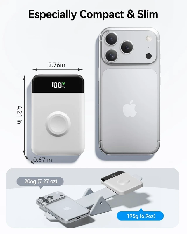 Alt view image 10 of 14 - for Magsafe Portable Charger, 10000mAh USB-C 22.5W Power Bank, Pearl White