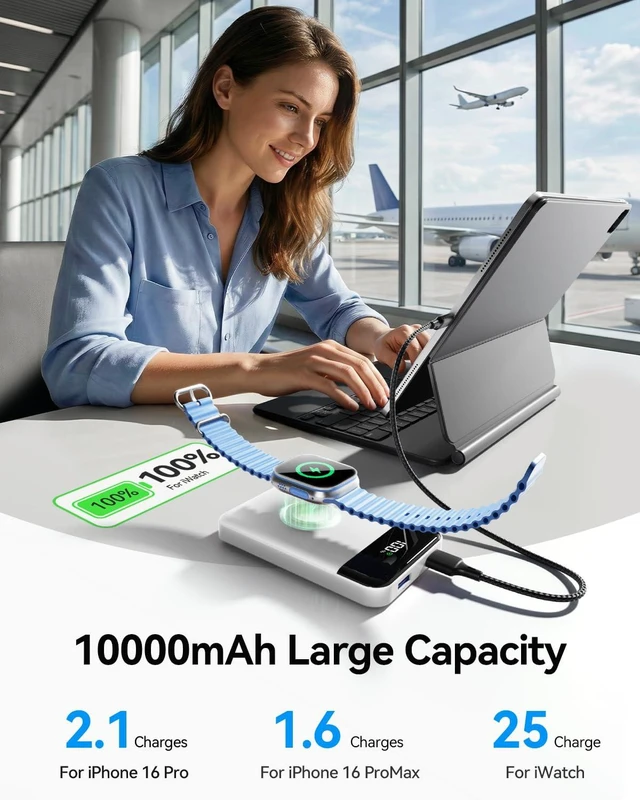 Alt view image 12 of 14 - for Magsafe Portable Charger, 10000mAh USB-C 22.5W Power Bank, Pearl White