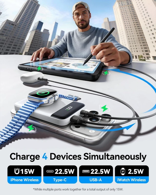 Alt view image 14 of 14 - for Magsafe Portable Charger, 10000mAh USB-C 22.5W Power Bank, Pearl White