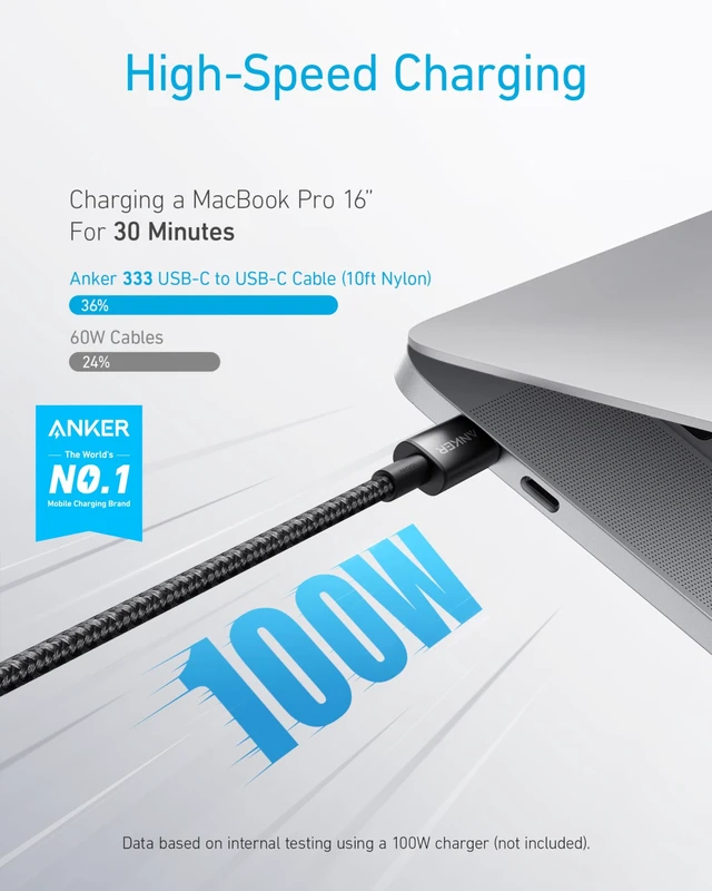Alt view image 9 of 14 - USB C to USB C Cable, 100W Fast Charging Cable (2-Pack, 10 ft, Black)