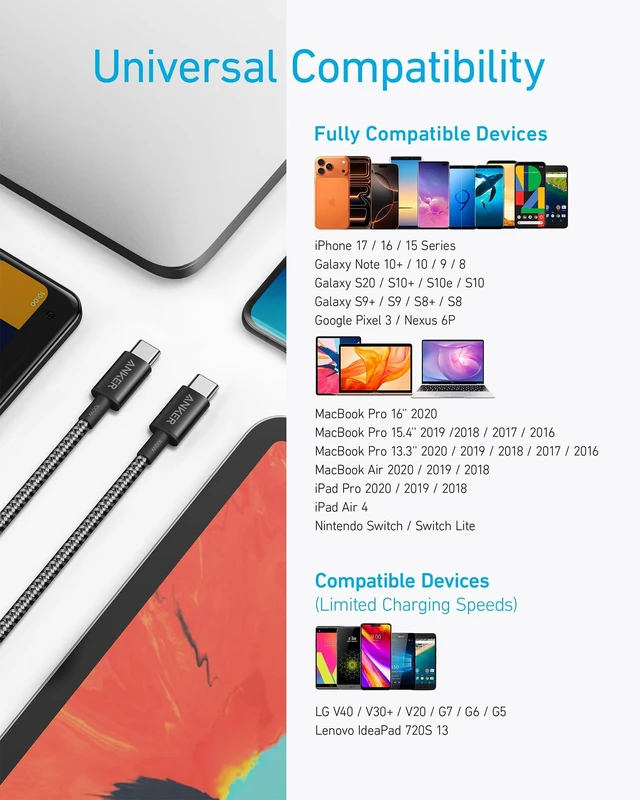Alt view image 11 of 14 - USB C to USB C Cable, 100W Fast Charging Cable (2-Pack, 10 ft, Black)