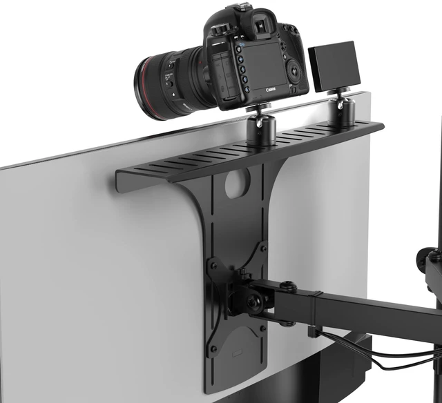 Alt view image 8 of 14 - DSLR Monitor Mount Large, Desk Camera Mounting, Light Webcam, Microphone Shelf for Monitor VESA Arm, Replace Clamp Tripods, 100x100mm Patterns, Aluminum, Hardware Included