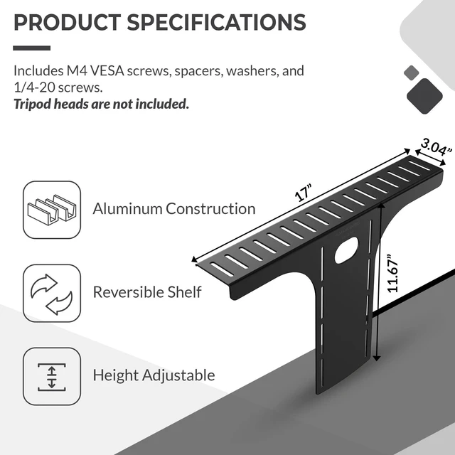 Alt view image 11 of 14 - DSLR Monitor Mount Large, Desk Camera Mounting, Light Webcam, Microphone Shelf for Monitor VESA Arm, Replace Clamp Tripods, 100x100mm Patterns, Aluminum, Hardware Included