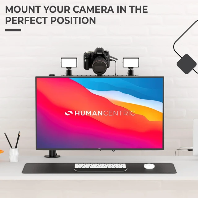 Alt view image 10 of 14 - DSLR Monitor Mount Large, Desk Camera Mounting, Light Webcam, Microphone Shelf for Monitor VESA Arm, Replace Clamp Tripods, 100x100mm Patterns, Aluminum, Hardware Included