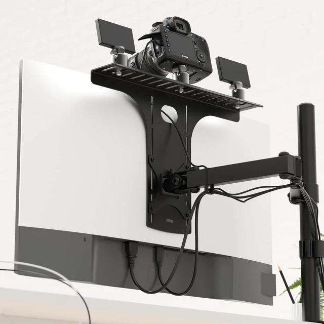 Alt view image 9 of 14 - DSLR Monitor Mount Large, Desk Camera Mounting, Light Webcam, Microphone Shelf for Monitor VESA Arm, Replace Clamp Tripods, 100x100mm Patterns, Aluminum, Hardware Included