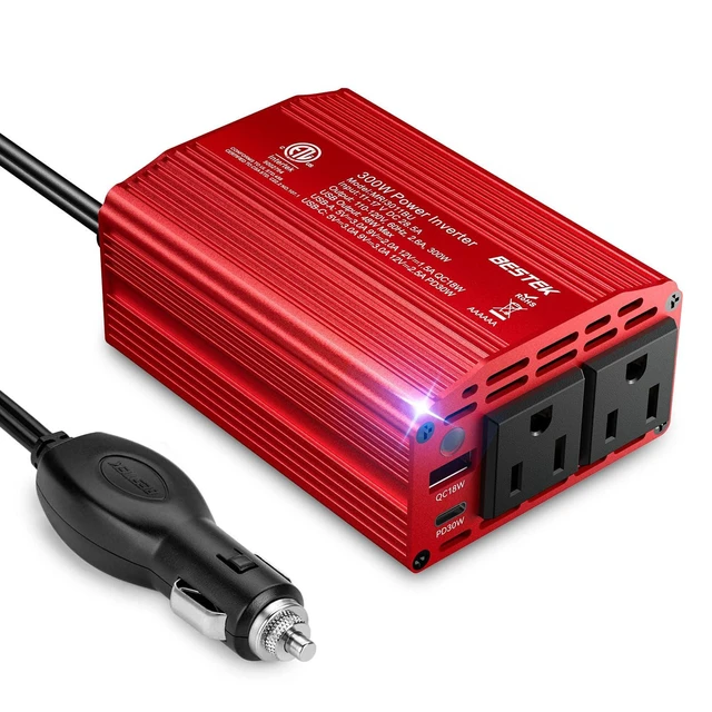 Alt view image 7 of 12 - Power Inverter DC 12-17V to AC 110V - 300W Car Plug Adapter Outlet | PD30W USB-C 18W USB-A Port, Vehicle Charger Cigarette Lighter for Phone, Laptop on Road Trip, Modified Sine, Aluminum Housing