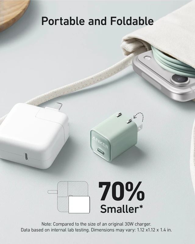 Alt view image 10 of 12 - Nano Phone Charger, USB C GaN Charger 30W, PIQ 3.0 Foldable PPS Fast Charger USB C for iPhone 17 / 16 and more series, Galaxy, iPad, Compatible with MagSafe