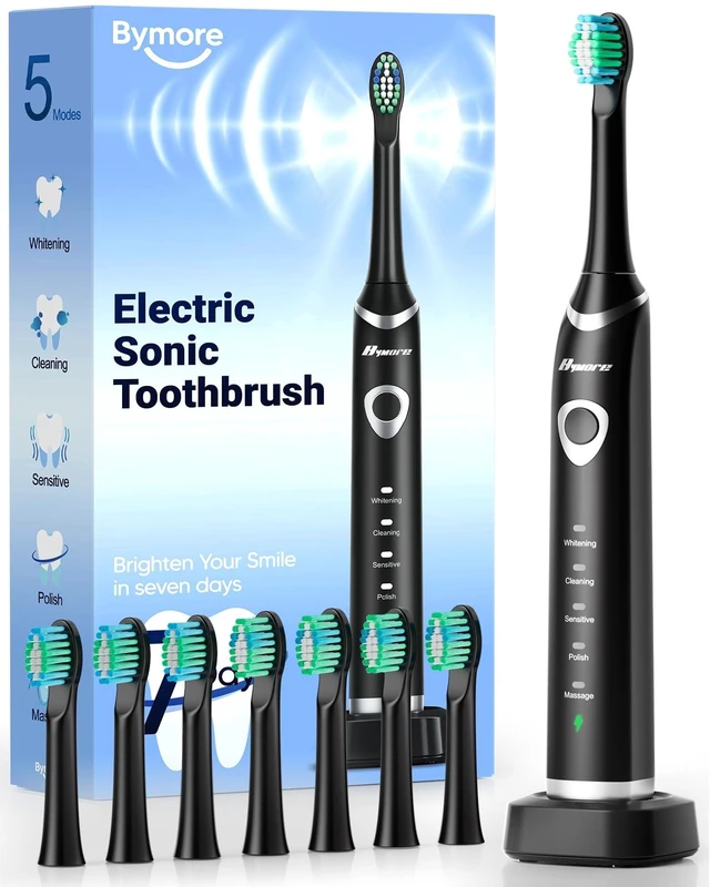 Alt view image 8 of 14 - Electric Toothbrush for Adults, Sonic Rechargeable Toothbrush with 8 Brush Heads, 70-Day Battery, 5 Cleaning Modes & 2-Min Timer, Travel-Friendly Ultra Clean Design Black