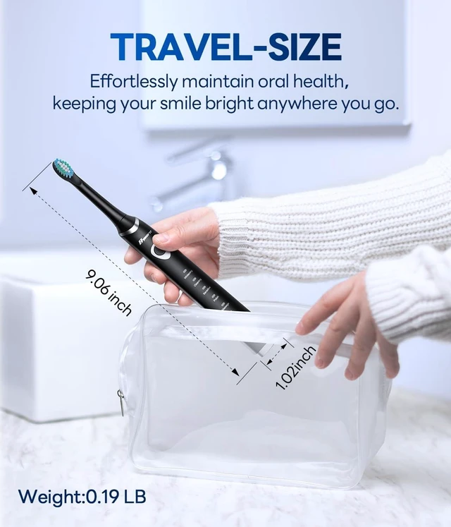 Alt view image 14 of 14 - Electric Toothbrush for Adults, Sonic Rechargeable Toothbrush with 8 Brush Heads, 70-Day Battery, 5 Cleaning Modes & 2-Min Timer, Travel-Friendly Ultra Clean Design Black