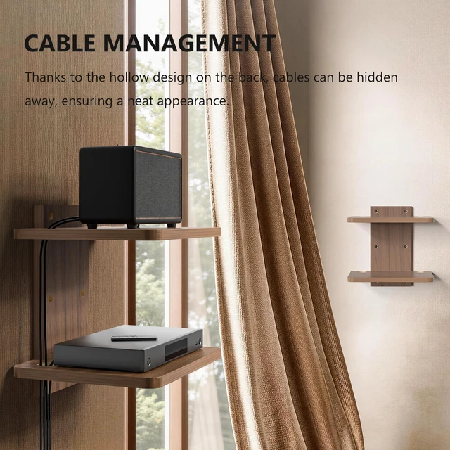 Alt view image 10 of 14 - Floating TV Shelf, 2 Tier Projector Shelf for DVD Players, Routers, Game Consoles, Cable Boxes, Living Room Decor Accessories, Wall Mount Shelves Holds Up to 22lbs (CS202N), 2-Shelf, Walnut Brown