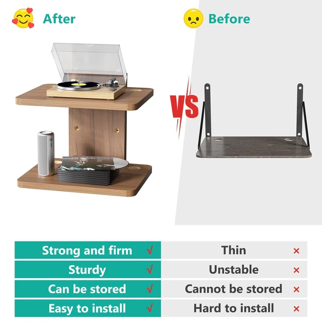 Alt view image 11 of 14 - Floating TV Shelf, 2 Tier Projector Shelf for DVD Players, Routers, Game Consoles, Cable Boxes, Living Room Decor Accessories, Wall Mount Shelves Holds Up to 22lbs (CS202N), 2-Shelf, Walnut Brown