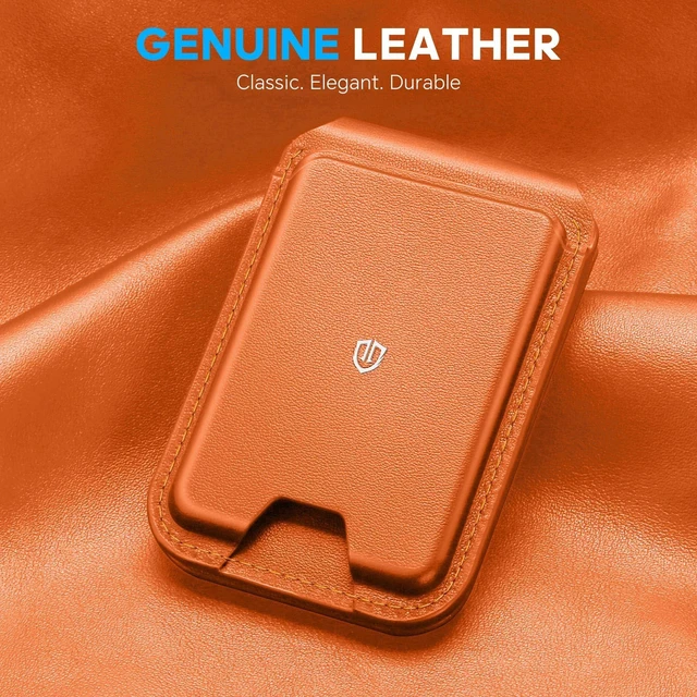 Alt view image 9 of 14 - Genuine Leather Card Holder for Phone, Strong Magnetic Wallet for MagSafe with Adjustable Stand, RFID Blocking Mag Wallet for iPhone 17/17e/16/15/14/13/12/Pro/Max/Air/Plus Men Women - Orange