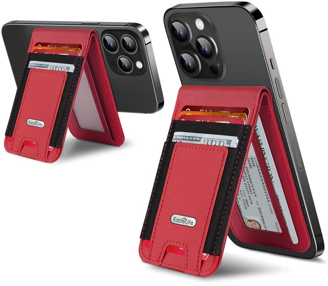 Alt view image 8 of 14 - For Magsafe Wallet Stand, Strongest Magnetic Wallet for iPhone 17/16/15/14/13/12 Series, Magnetic Card Holder with Adjustable Stand, ID Window, 10 Cards Holder, Vegan Leather, RFID Blocking, Red
