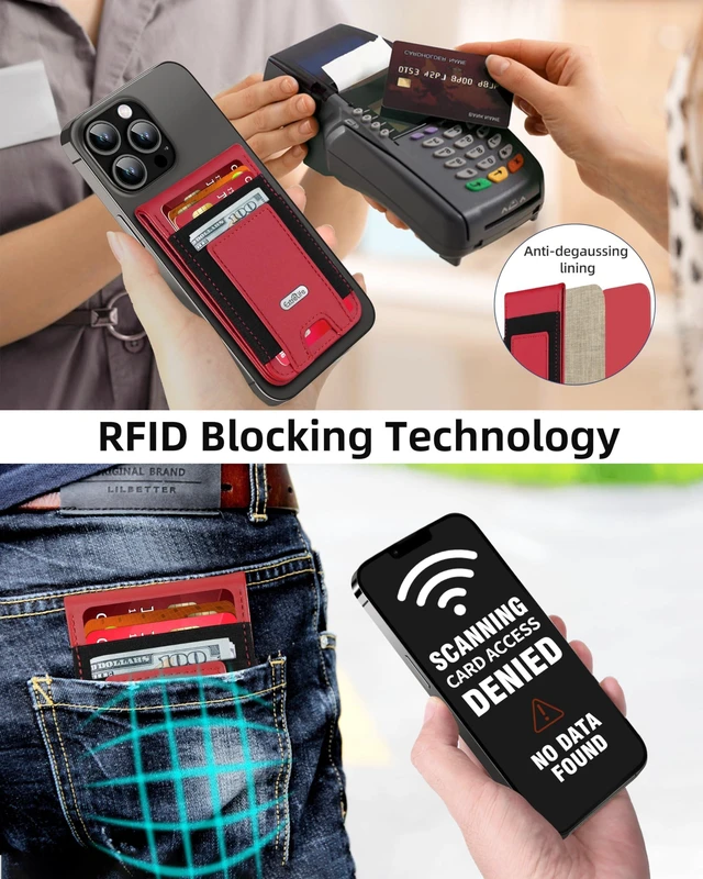 Alt view image 12 of 14 - For Magsafe Wallet Stand, Strongest Magnetic Wallet for iPhone 17/16/15/14/13/12 Series, Magnetic Card Holder with Adjustable Stand, ID Window, 10 Cards Holder, Vegan Leather, RFID Blocking, Red