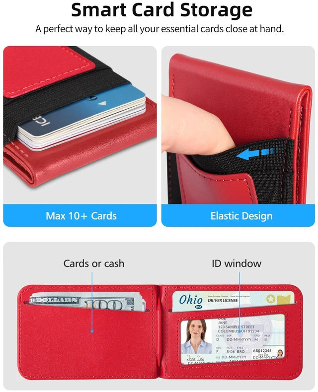 Alt view image 11 of 14 - For Magsafe Wallet Stand, Strongest Magnetic Wallet for iPhone 17/16/15/14/13/12 Series, Magnetic Card Holder with Adjustable Stand, ID Window, 10 Cards Holder, Vegan Leather, RFID Blocking, Red