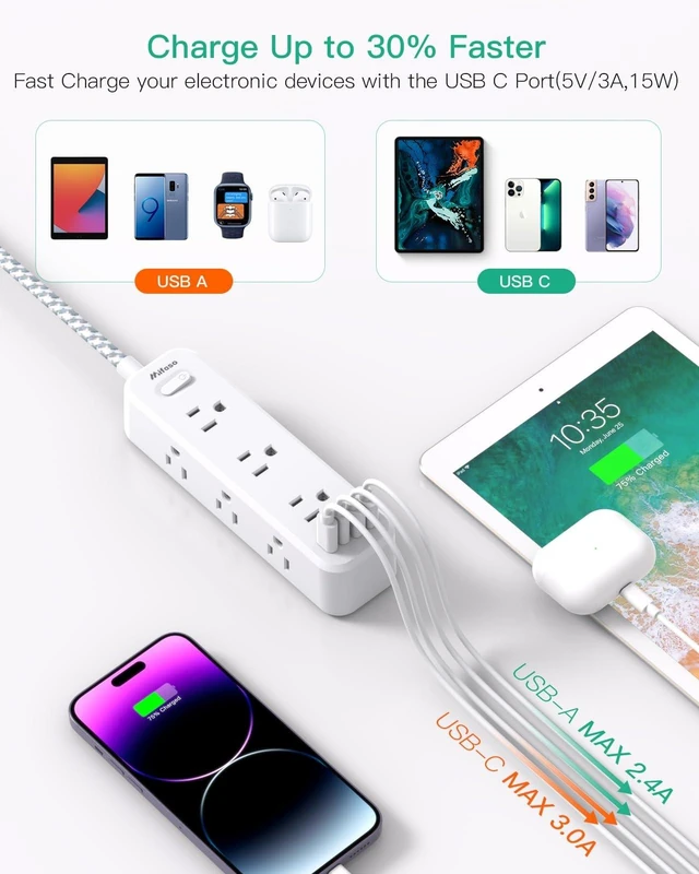 Alt view image 12 of 14 - Extension Cord with Multiple Outlets 15FT, 13-in-1 Long Power Strip