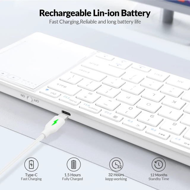 Alt view image 13 of 14 - 2.4G Wireless and Bluetooth Touch TV Keyboard with Media Control-White