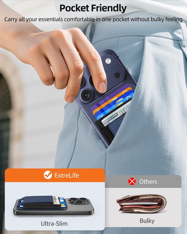 Alt view image 13 of 14 - Upgraded for Magsafe Wallet, Strongest Magnetic Wallet, for iPhone Walle t Magsafe with 2 Card Slots, Magnetic Card Holder for iPhone 17/16/15/14/13/12 Series, Vegan Leather, Fit 7 Cards, Navy Blue
