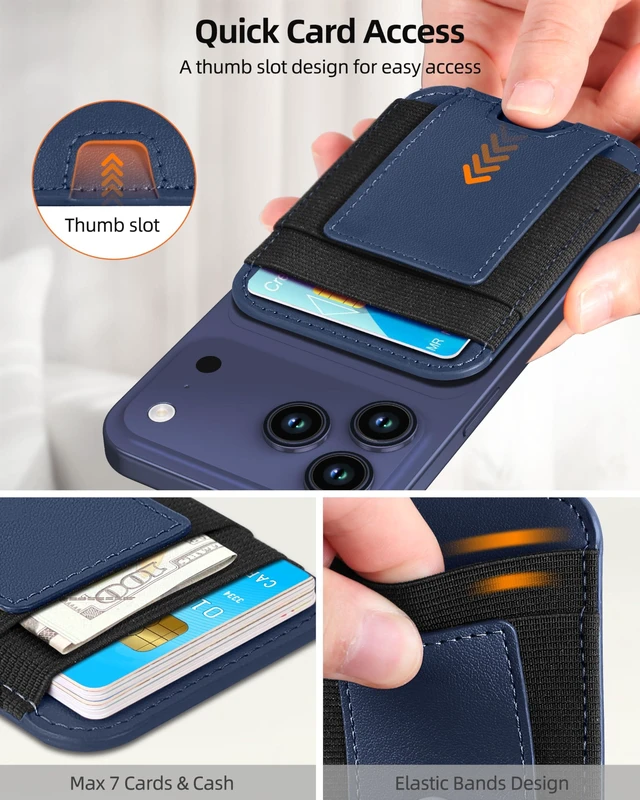Alt view image 11 of 14 - Upgraded for Magsafe Wallet, Strongest Magnetic Wallet, for iPhone Walle t Magsafe with 2 Card Slots, Magnetic Card Holder for iPhone 17/16/15/14/13/12 Series, Vegan Leather, Fit 7 Cards, Navy Blue