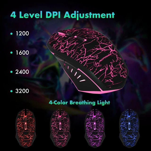 Alt view image 14 of 14 - RGB Gaming Keyboard and Breathing Mouse Combo, Adjustable Breathing Backlit Mechanical Feeling Keyboard with 4 Colors 4800DPI Backlight Mouse for PC Laptop Computer Game and Work