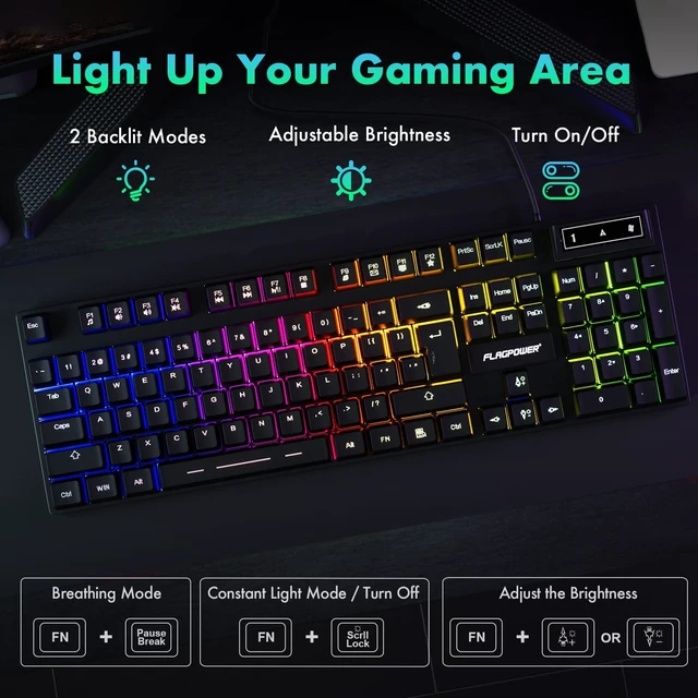 Alt view image 9 of 14 - RGB Gaming Keyboard and Breathing Mouse Combo, Adjustable Breathing Backlit Mechanical Feeling Keyboard with 4 Colors 4800DPI Backlight Mouse for PC Laptop Computer Game and Work
