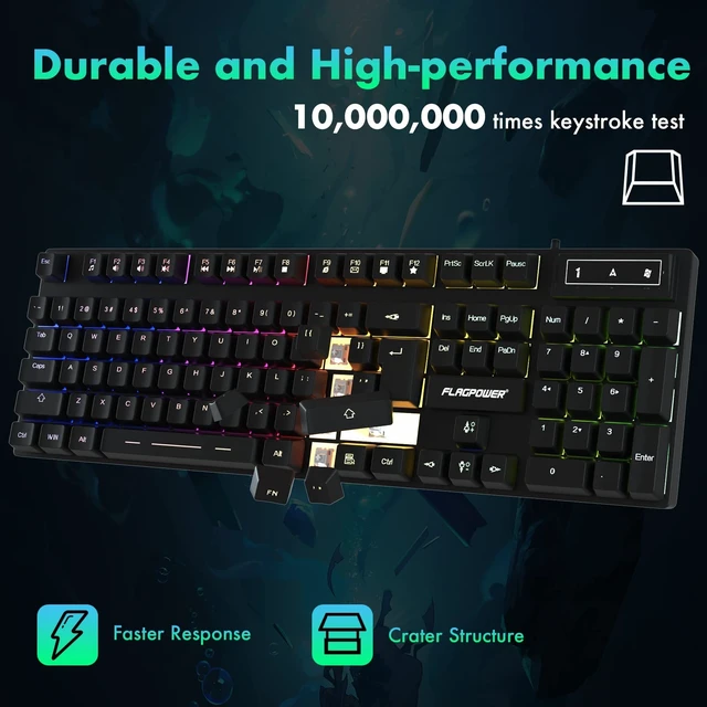 Alt view image 12 of 14 - RGB Gaming Keyboard and Breathing Mouse Combo, Adjustable Breathing Backlit Mechanical Feeling Keyboard with 4 Colors 4800DPI Backlight Mouse for PC Laptop Computer Game and Work