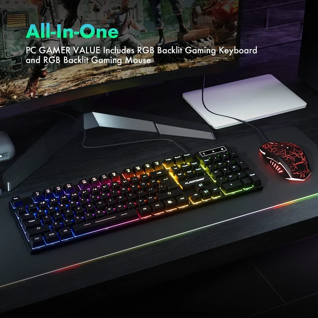 Alt view image 13 of 14 - RGB Gaming Keyboard and Breathing Mouse Combo, Adjustable Breathing Backlit Mechanical Feeling Keyboard with 4 Colors 4800DPI Backlight Mouse for PC Laptop Computer Game and Work