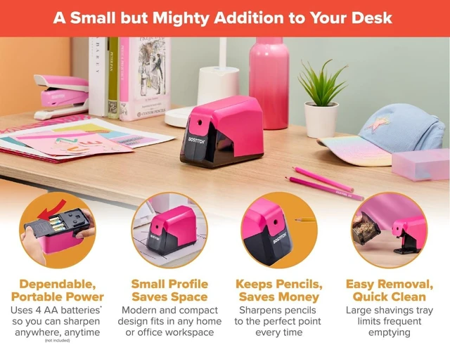 Alt view image 8 of 10 - Office Battery Pencil Sharpener, 4X Longer Cutter Life, Tip Saver Technology, Pink