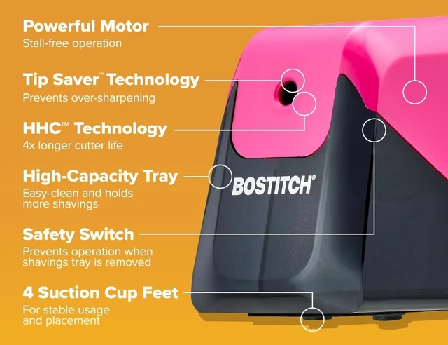 Alt view image 10 of 10 - Office Battery Pencil Sharpener, 4X Longer Cutter Life, Tip Saver Technology, Pink