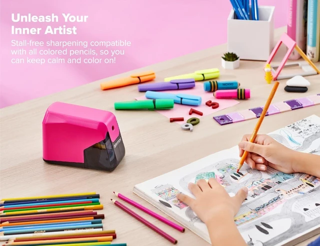 Alt view image 9 of 10 - Office Battery Pencil Sharpener, 4X Longer Cutter Life, Tip Saver Technology, Pink