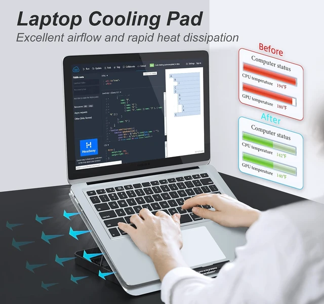 Alt view image 9 of 14 - Aluminum Laptop Cooling Pad, Laptop Cooler Stand with 7 Height Adjustable, Laptop Fan Cooling Pad for Laptop 12-15.6 Inch, Notebook Cooler Pad with Two USB Port (Silver)