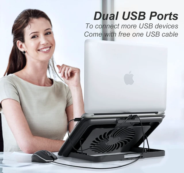 Alt view image 11 of 14 - Aluminum Laptop Cooling Pad, Laptop Cooler Stand with 7 Height Adjustable, Laptop Fan Cooling Pad for Laptop 12-15.6 Inch, Notebook Cooler Pad with Two USB Port (Silver)