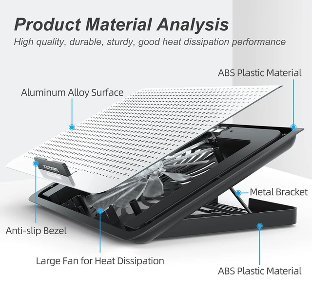 Alt view image 13 of 14 - Aluminum Laptop Cooling Pad, Laptop Cooler Stand with 7 Height Adjustable, Laptop Fan Cooling Pad for Laptop 12-15.6 Inch, Notebook Cooler Pad with Two USB Port (Silver)