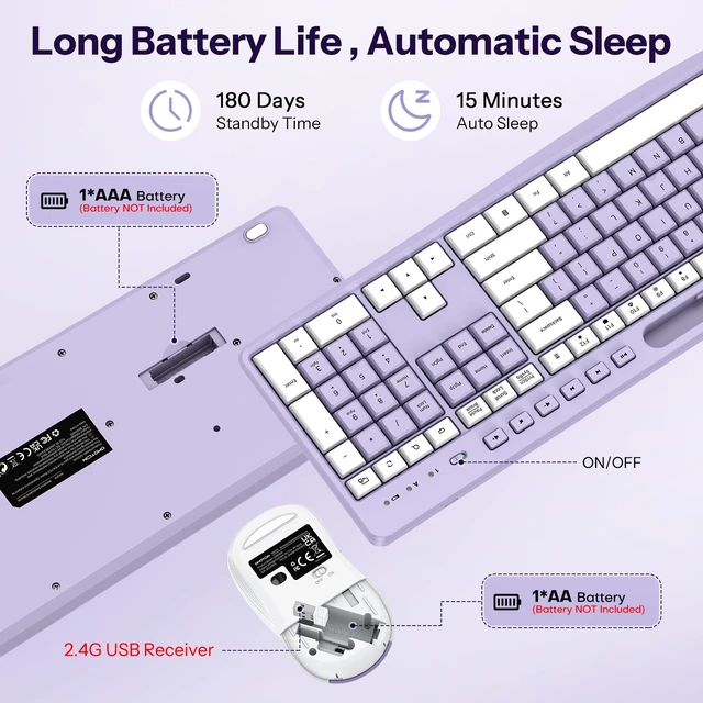 Alt view image 11 of 14 - Purple Wireless Keyboard and Mouse Combo, 2.4GHz USB Receiver, with Phone Holder and Numeric Keypad, Full-Size Keyboard for Windows/PC/Laptop/Computer, Silent Typing Keys for Office/Home