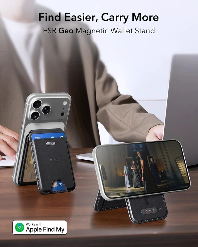 Alt view image 9 of 14 - Geo for MagSafe Wallet with Full Find My Functionality, 5 Card Holder, RFID Blocking, Adjustable Stand, Magnetic Wallet for iPhone 17e/17/16/15/14/13/12 Series, Not for 13/12 mini, Black