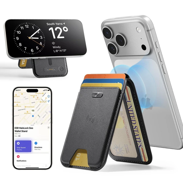 Alt view image 8 of 14 - Geo for MagSafe Wallet with Full Find My Functionality, 5 Card Holder, RFID Blocking, Adjustable Stand, Magnetic Wallet for iPhone 17e/17/16/15/14/13/12 Series, Not for 13/12 mini, Black